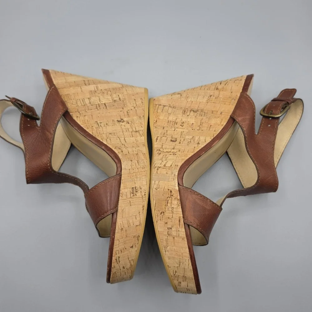 Stuart Weitzman Shoes Womens 9.5 Brown Leather Cork Wedge Ankle Strap Platform - Picture 8 of 13